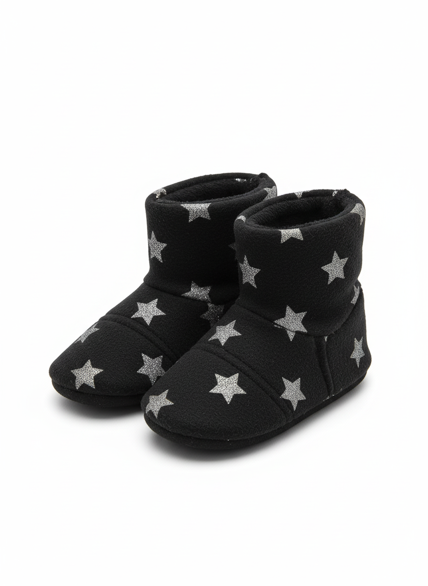 Fluffy Stars Slippers Black