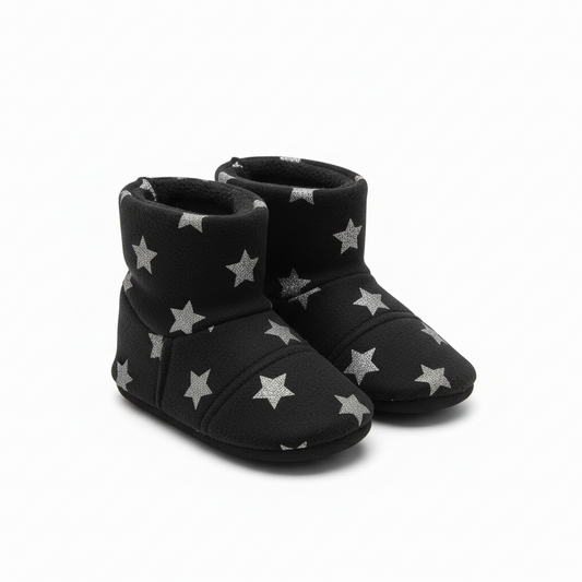 Fluffy Stars Slippers Black