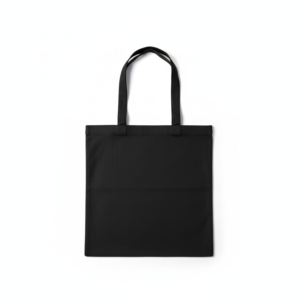 Black tote bag on professional white background