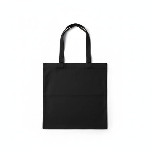 Black tote bag on professional white background