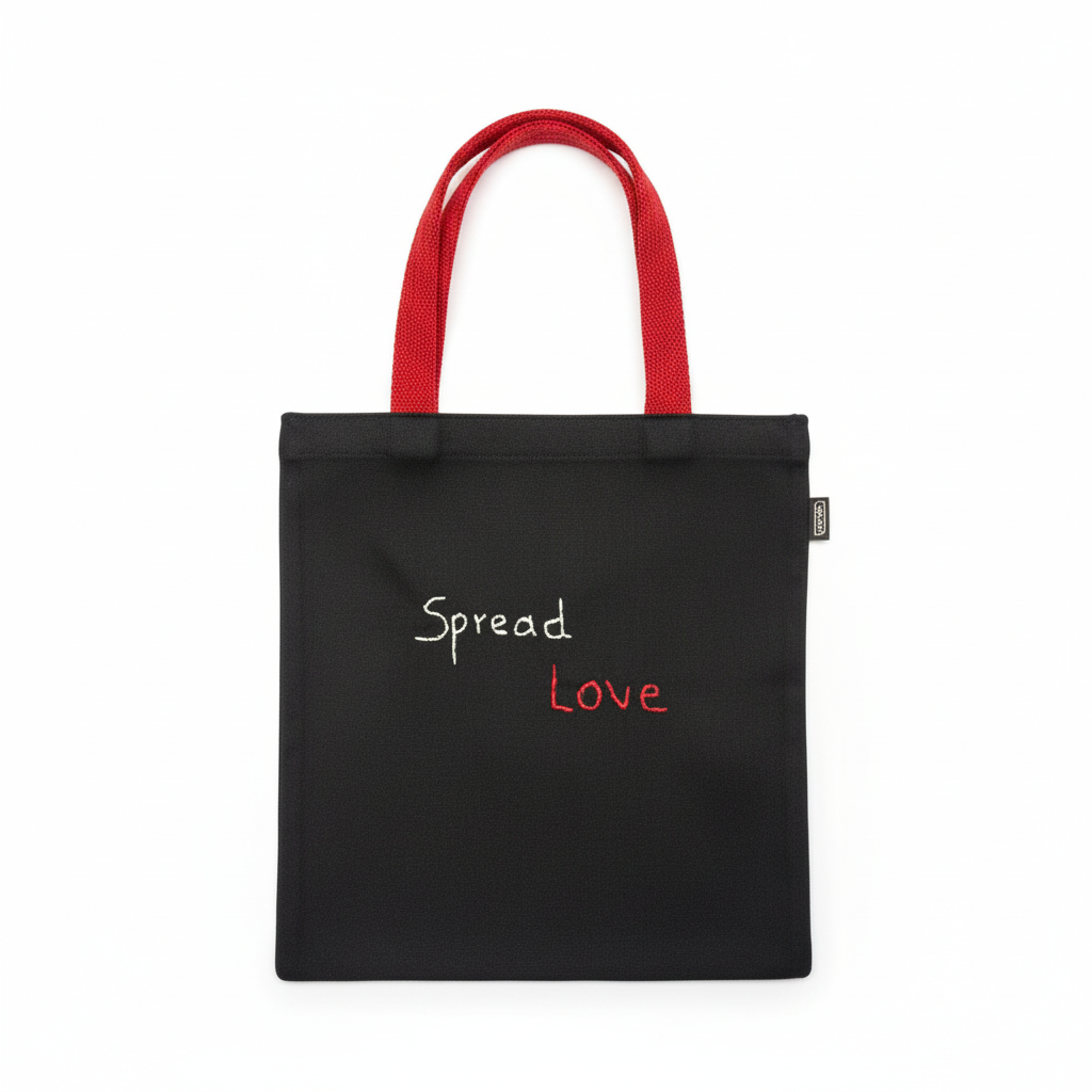 Small Tote Bag Linen Black Red Strap