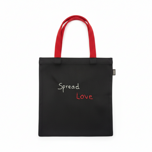 Small Tote Bag Linen Black Red Strap