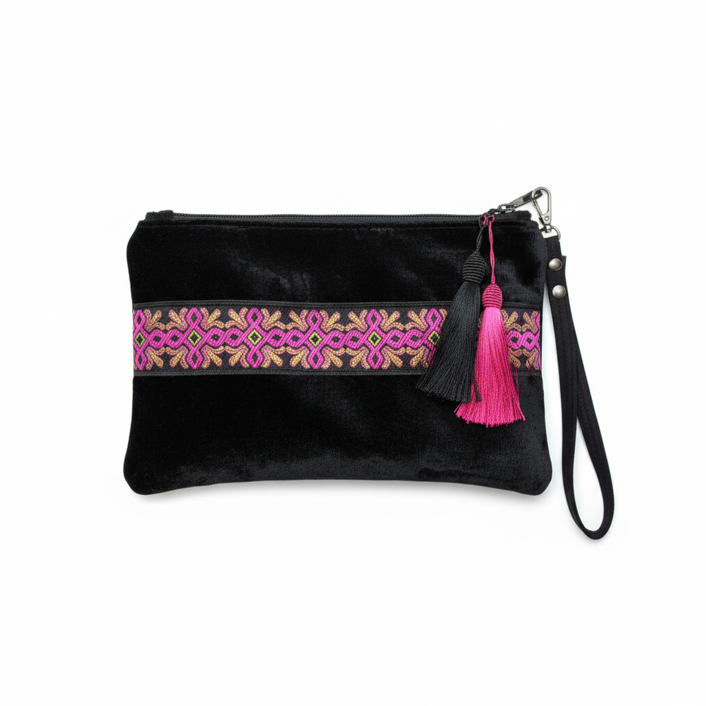 Crossbody bag Black Fushia/Gold Embroidery