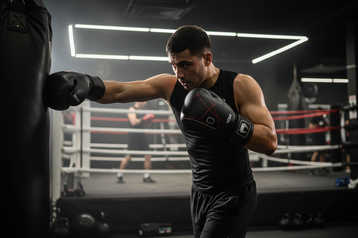 Black Venum boxing gloves lifestyle shot