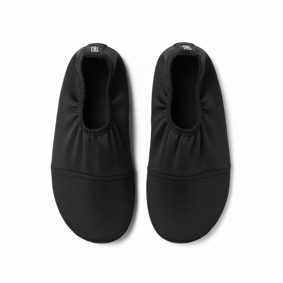 Black water shoes on white background