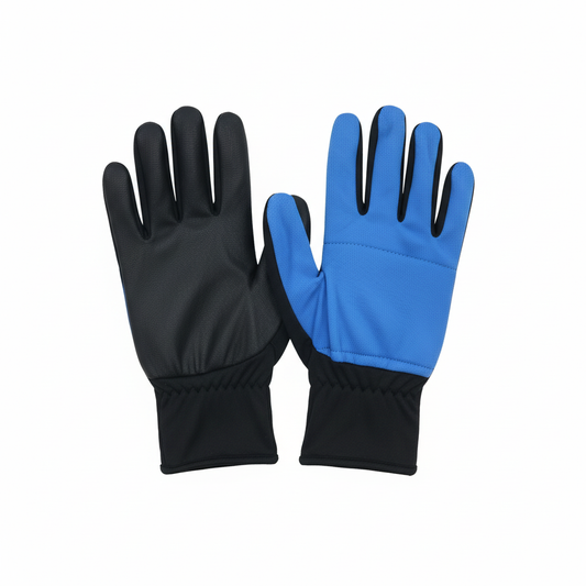 Blue and black work gloves with white background