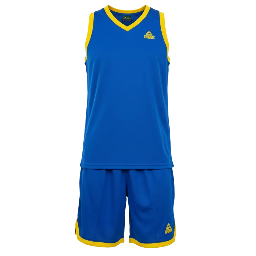 Blue and yellow basketball uniform without mannequin