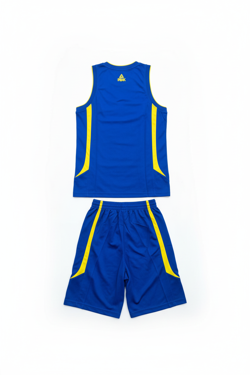 Blue basketball uniform with white background