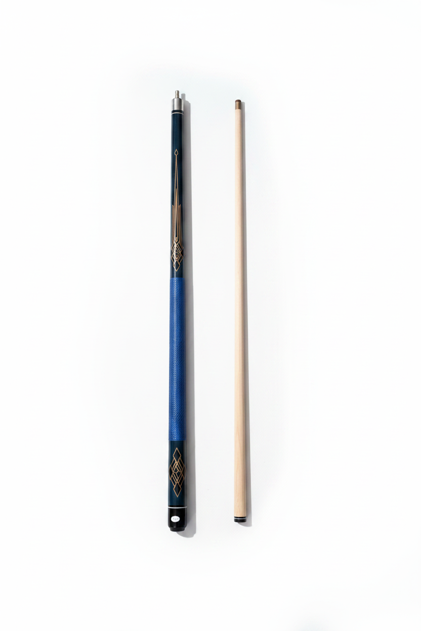 Blue Billiard Cue Two-Piece White Background