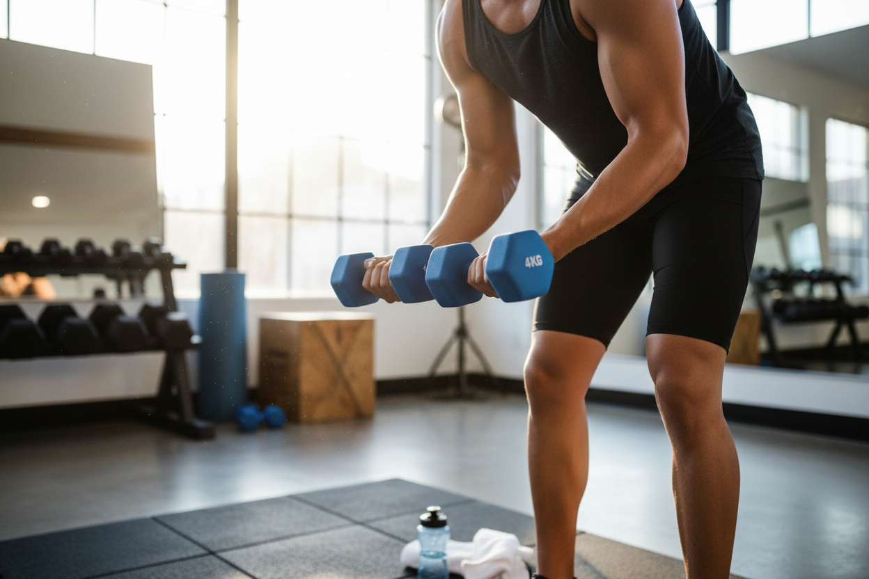 Blue dumbbells lifestyle photo