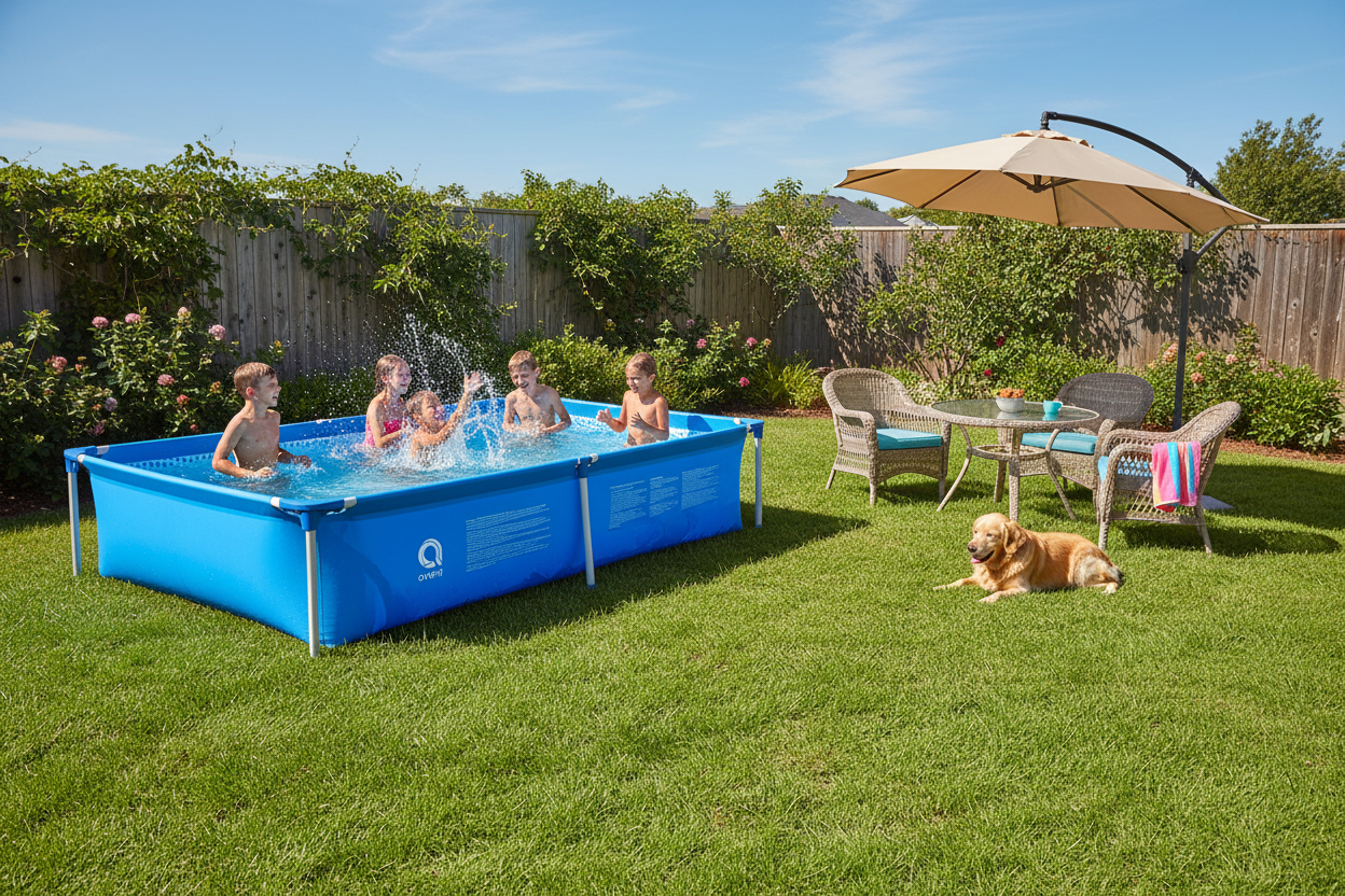 Blue Frame Pool Lifestyle