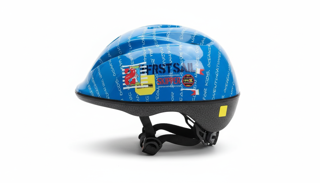 Blue helmet side view on white background