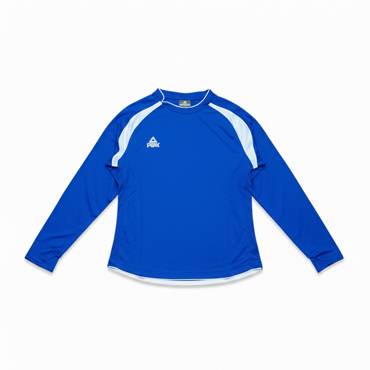 Blue PEAK long sleeve - white background flat lay