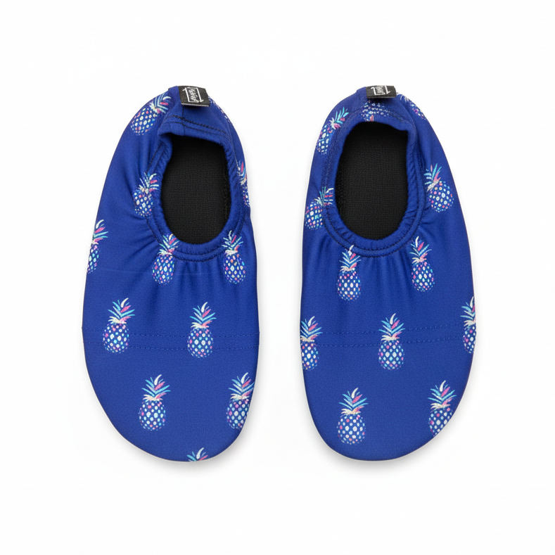 Blue pineapple water shoes with white background