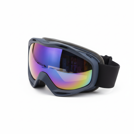 Blue ski goggles with white background