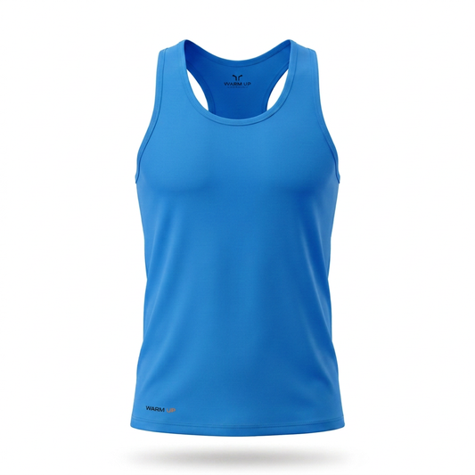 Blue tank top with no visible mannequin on a clean white background