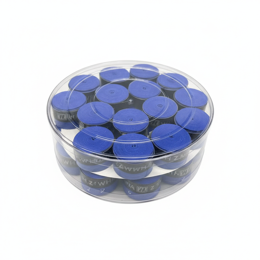 Blue tennis grip tape container on white background