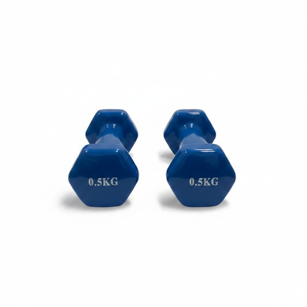 Blue Vinyl Dumbbells Front Angle