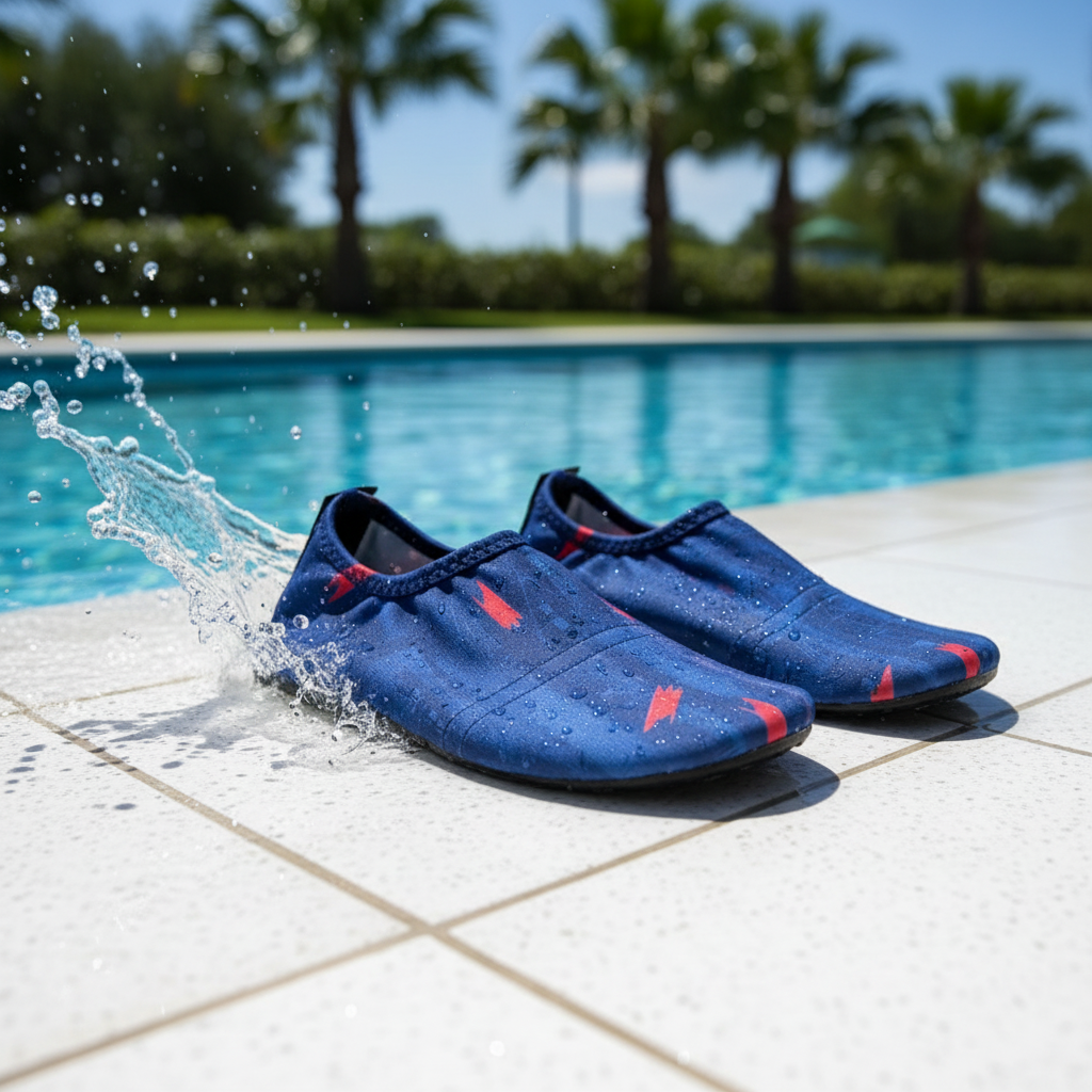 Blue water shoes lifestyle photo - poolside