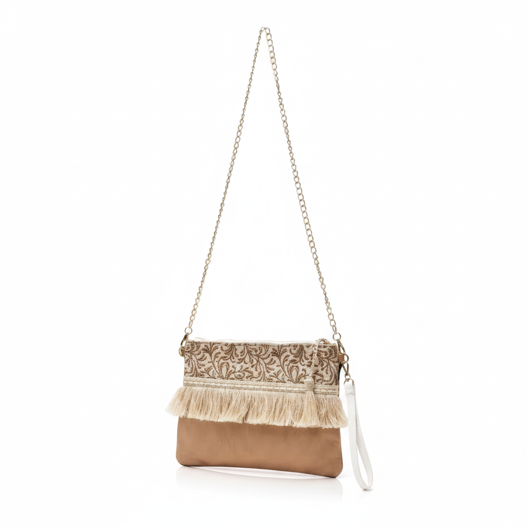 Boho Clutch Bag with Chain — White Background