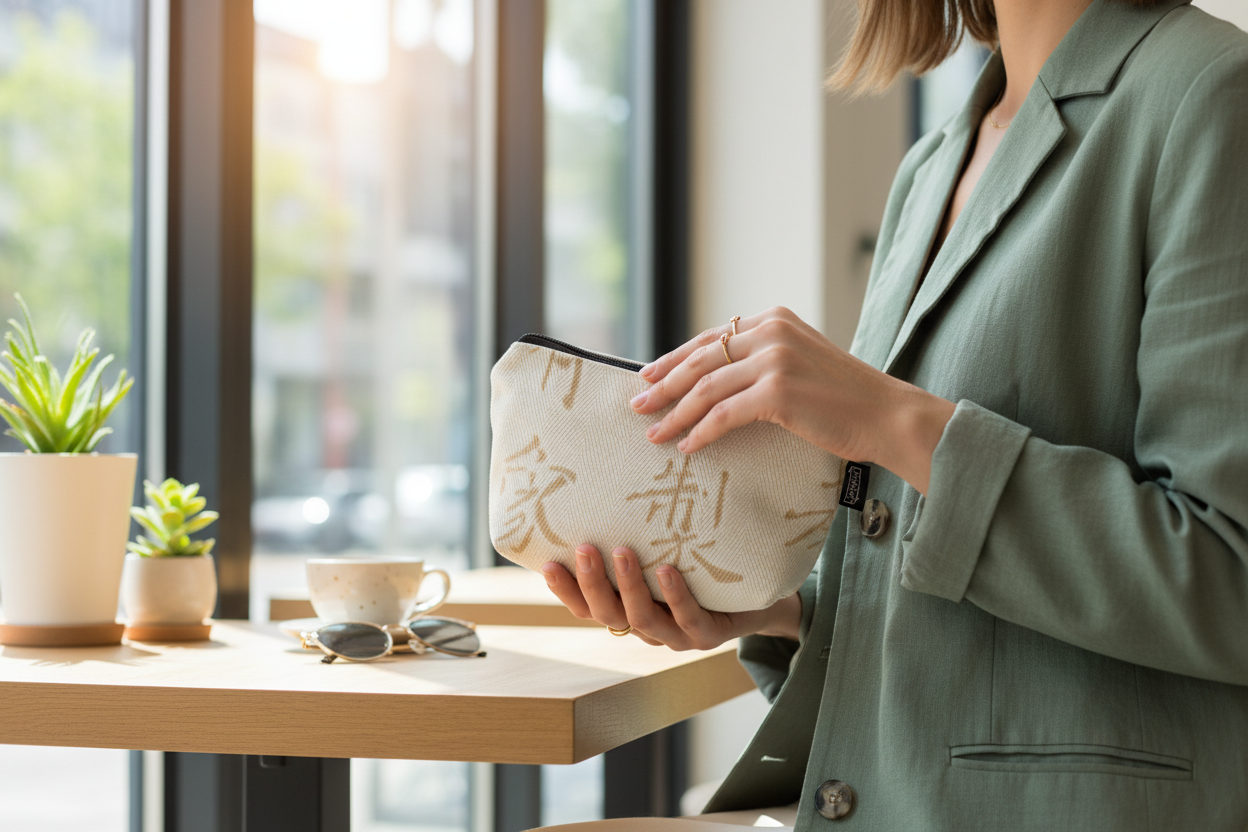 Botanical leaf pattern handbag lifestyle photo