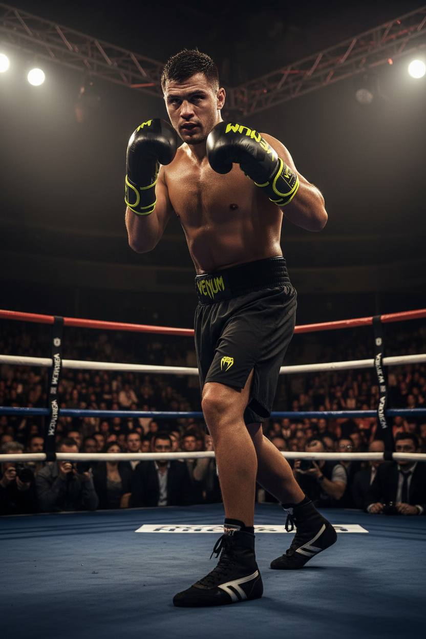 Boxer with Venum Gloves in Competition