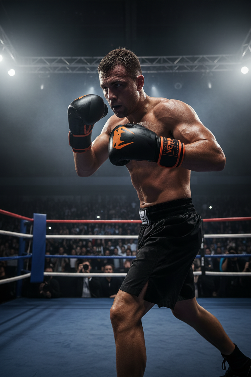 Boxer with Venum Orange Gloves in Competition
