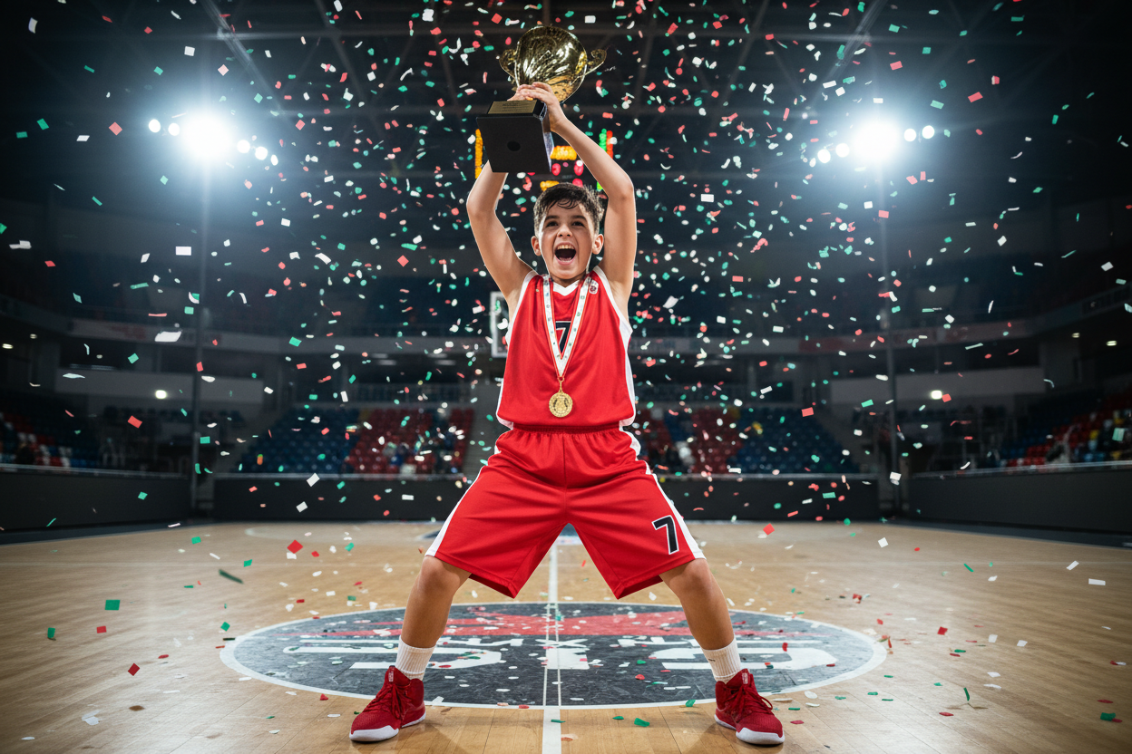 Boy Basketball Winner with Gold Medal