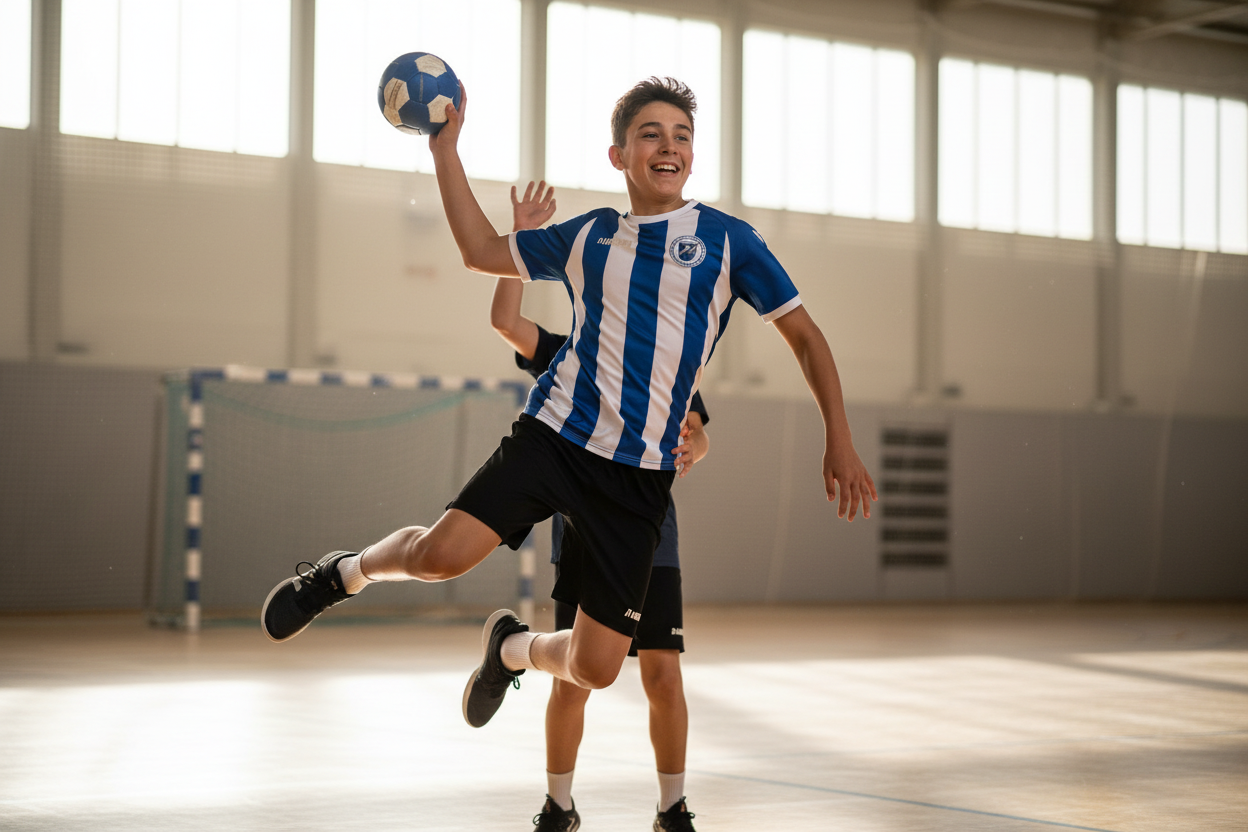 Boy playing handball with Molten ball