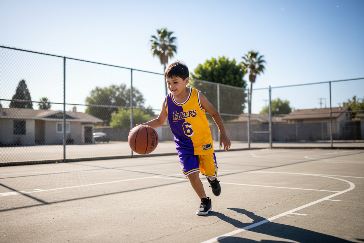Boy wearing Lakers uniform lifestyle photo