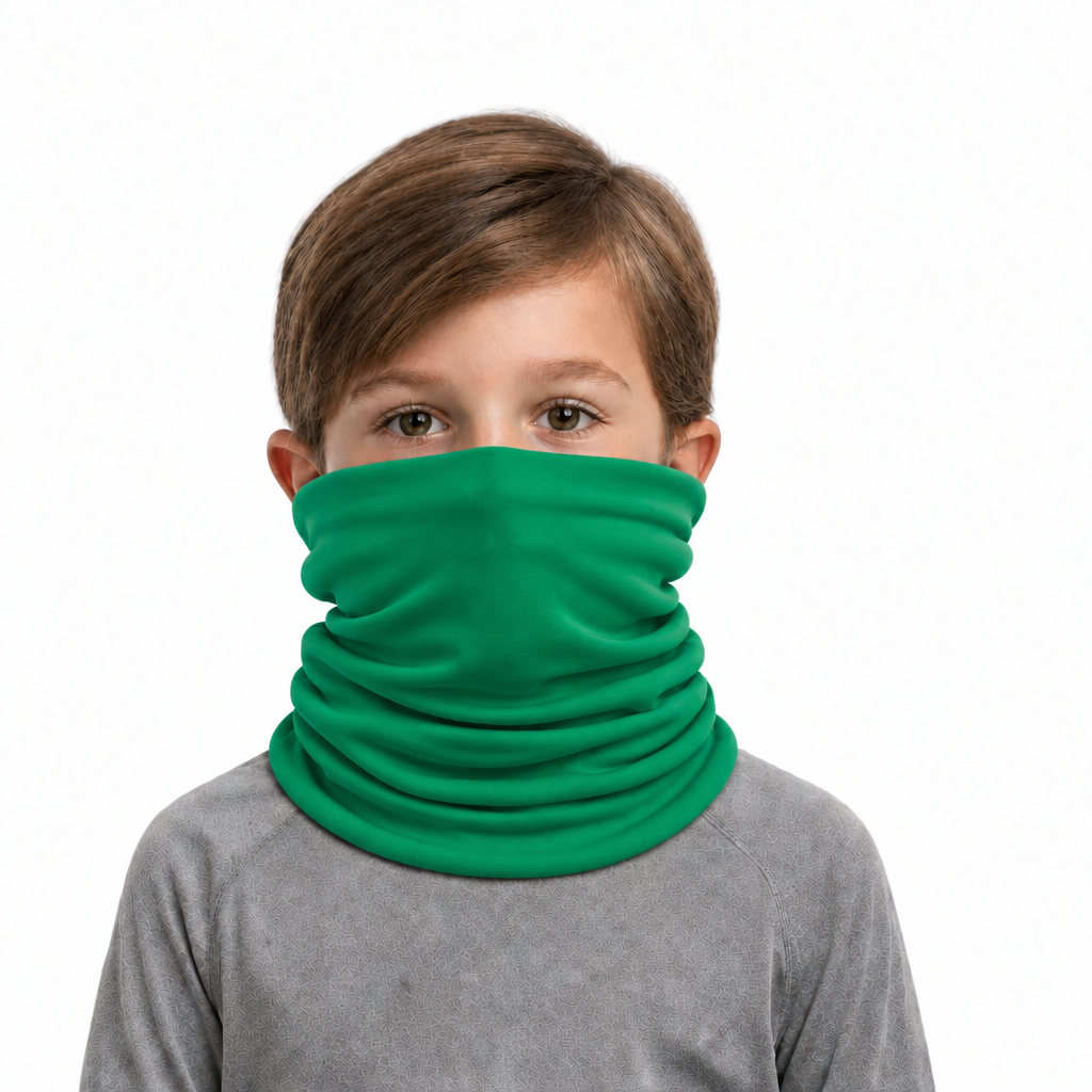 Boy wearing smooth green Lycra headgear