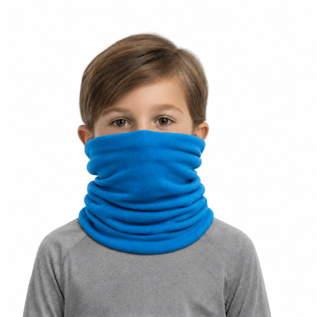 Boy wearing the plain blue headgear