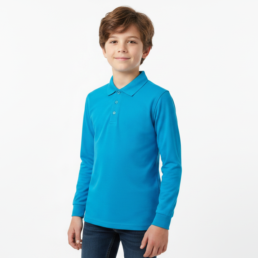 Boy wearing turquoise polo