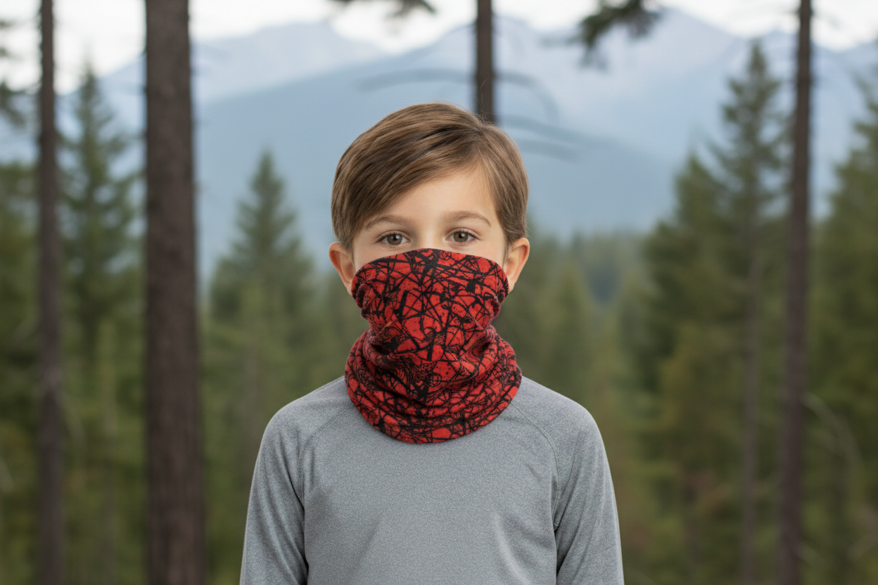 Boy with Red Spider Headgear in Nature