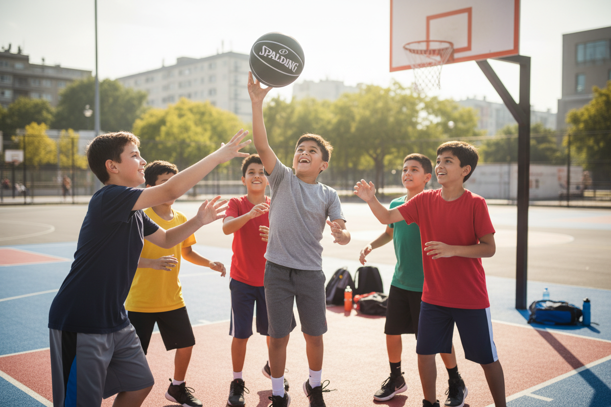 Boys playing basketball
