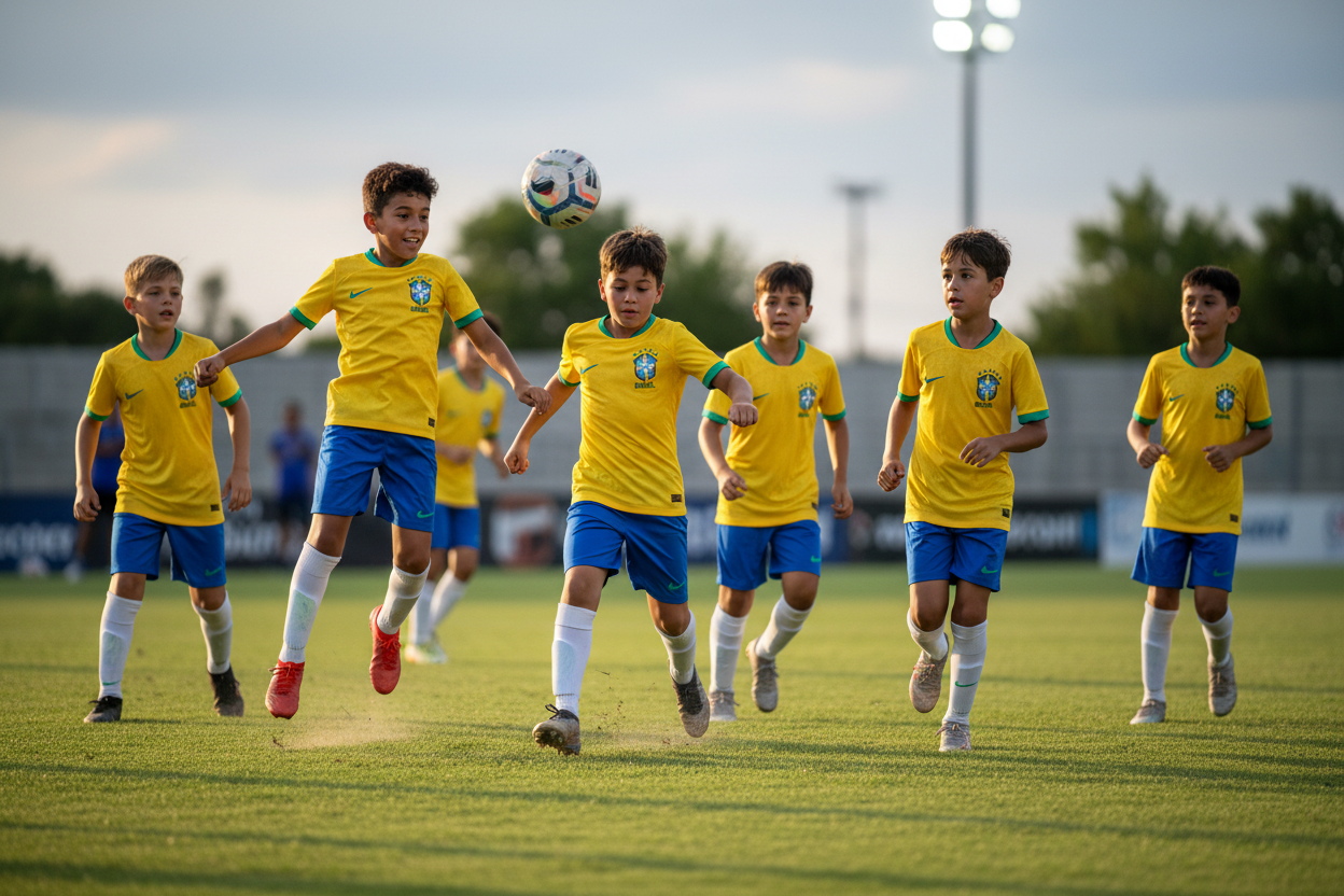 Brazil Kids Kit - Team Playing Football