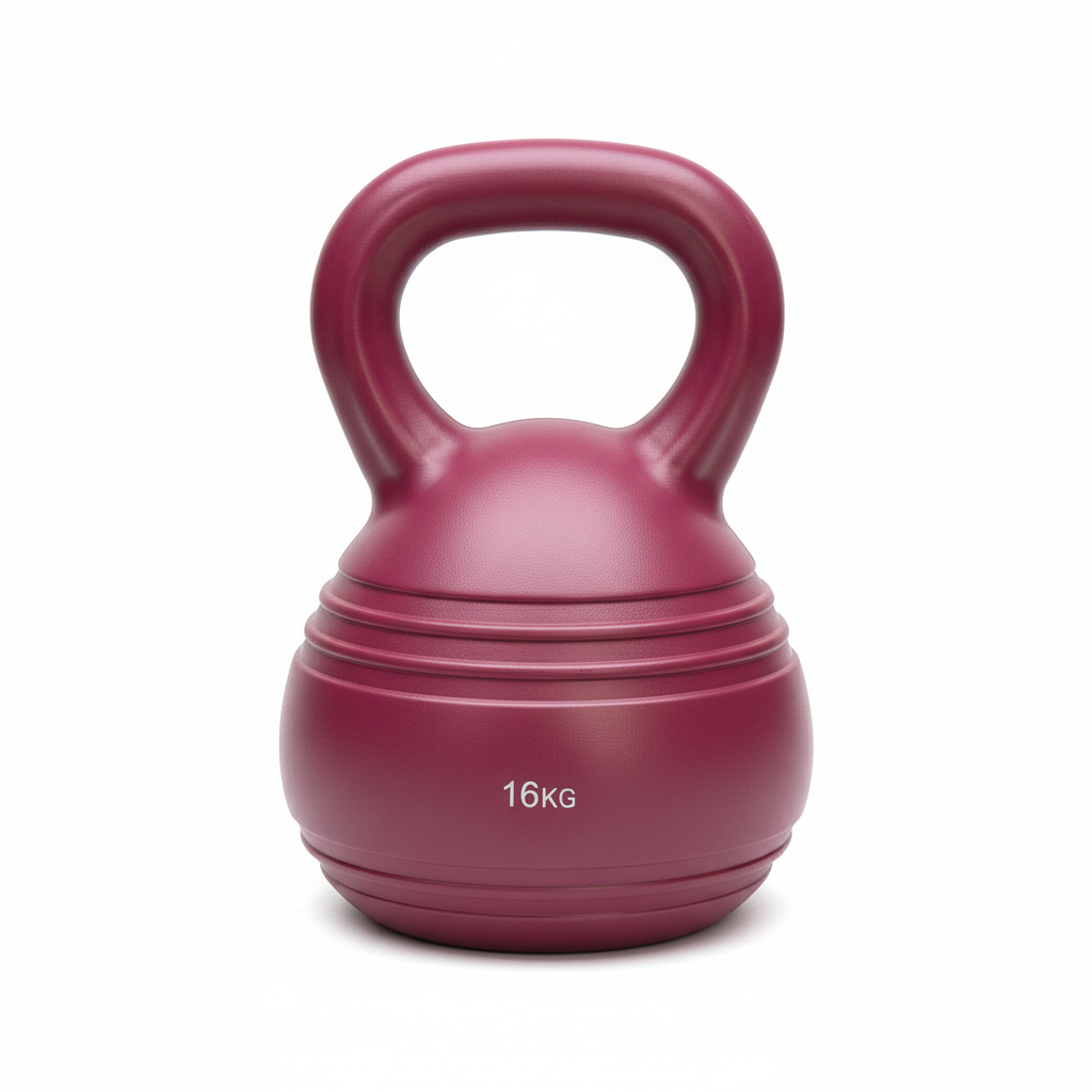 Burgundy 16kg kettlebell on white background