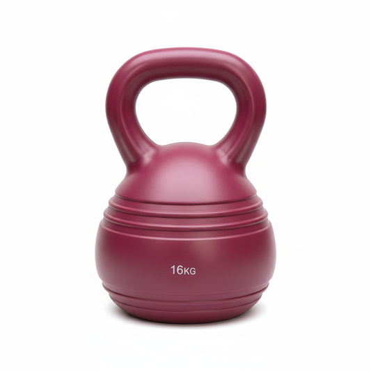Burgundy 16kg kettlebell on white background