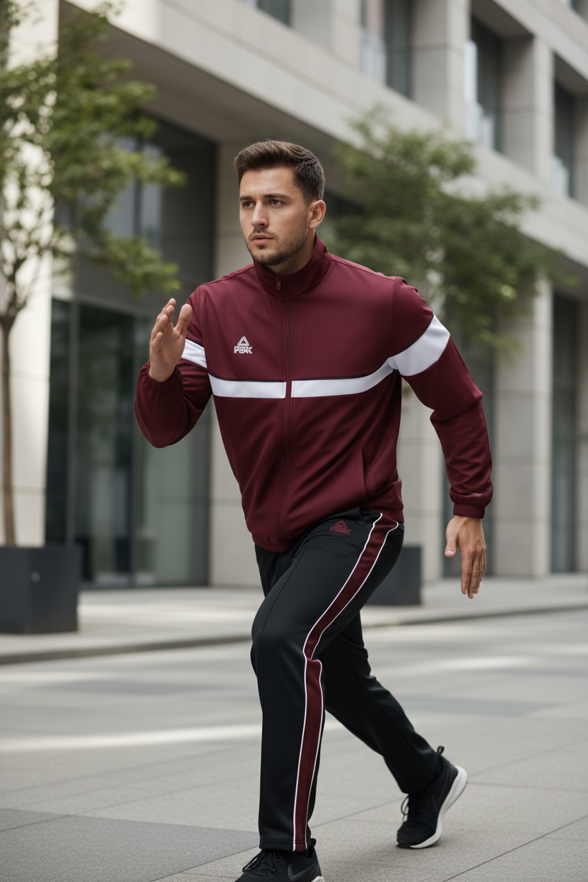 Burgundy Black Tracksuit Lifestyle