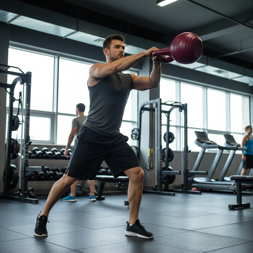 Burgundy kettlebell gym lifestyle photo