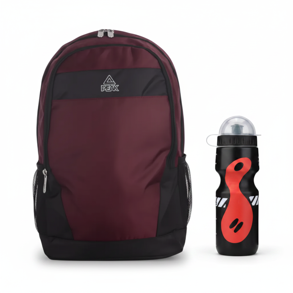 Burgundy Peak Backpack with Black Red Water Bottle - Option 2