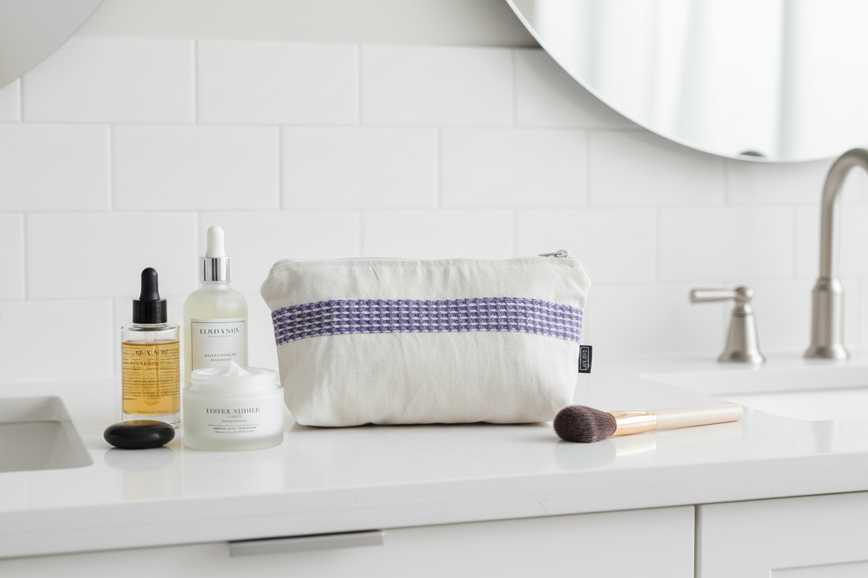 Canvas pouch cosmetic lifestyle photo
