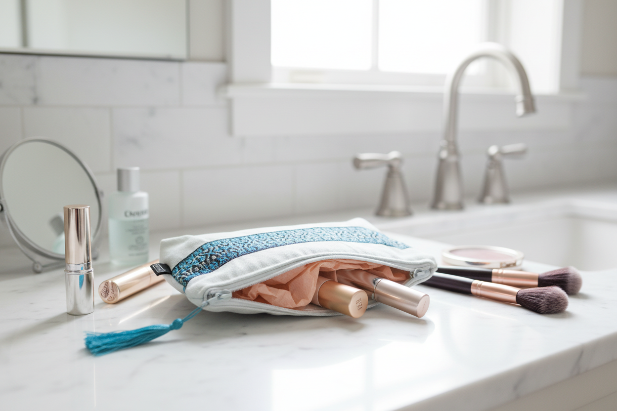 Canvas pouch makeup lifestyle photo