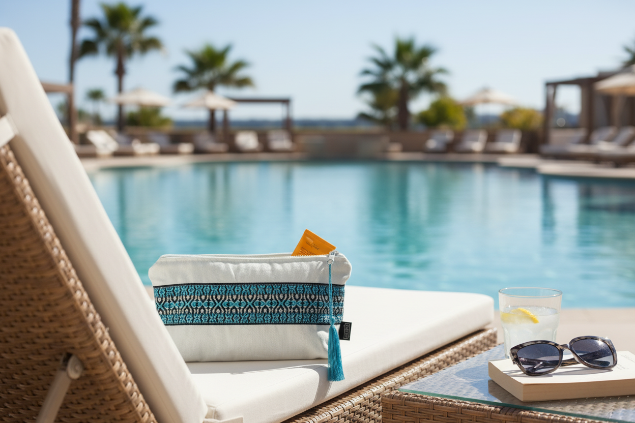 Canvas pouch poolside lifestyle photo