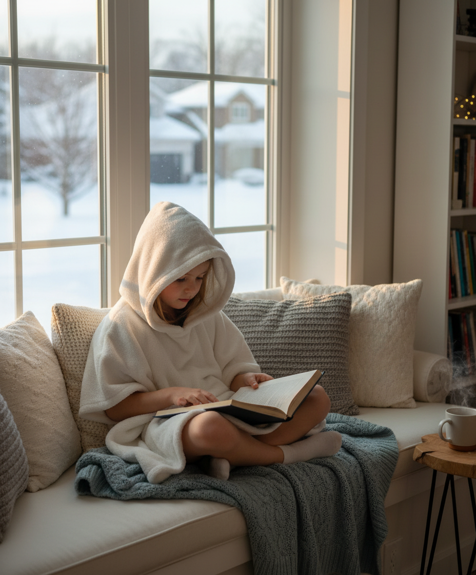 Child Reading in Window Seat