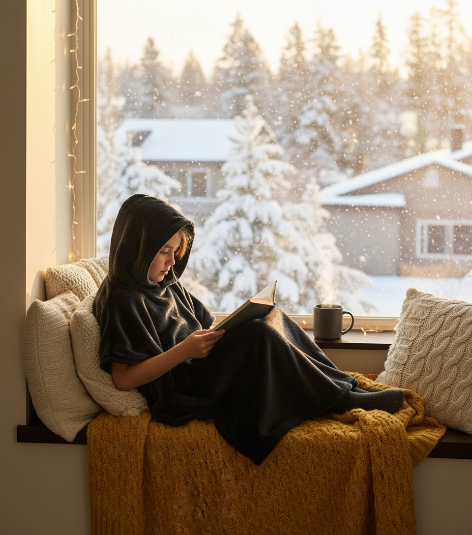 Child Reading in Window Seat