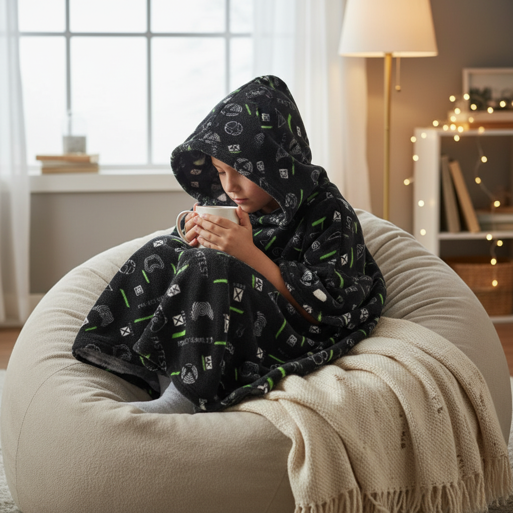 Child relaxing in poncho