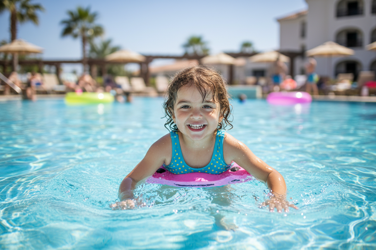 Child with Pink Swim Belt at Pool