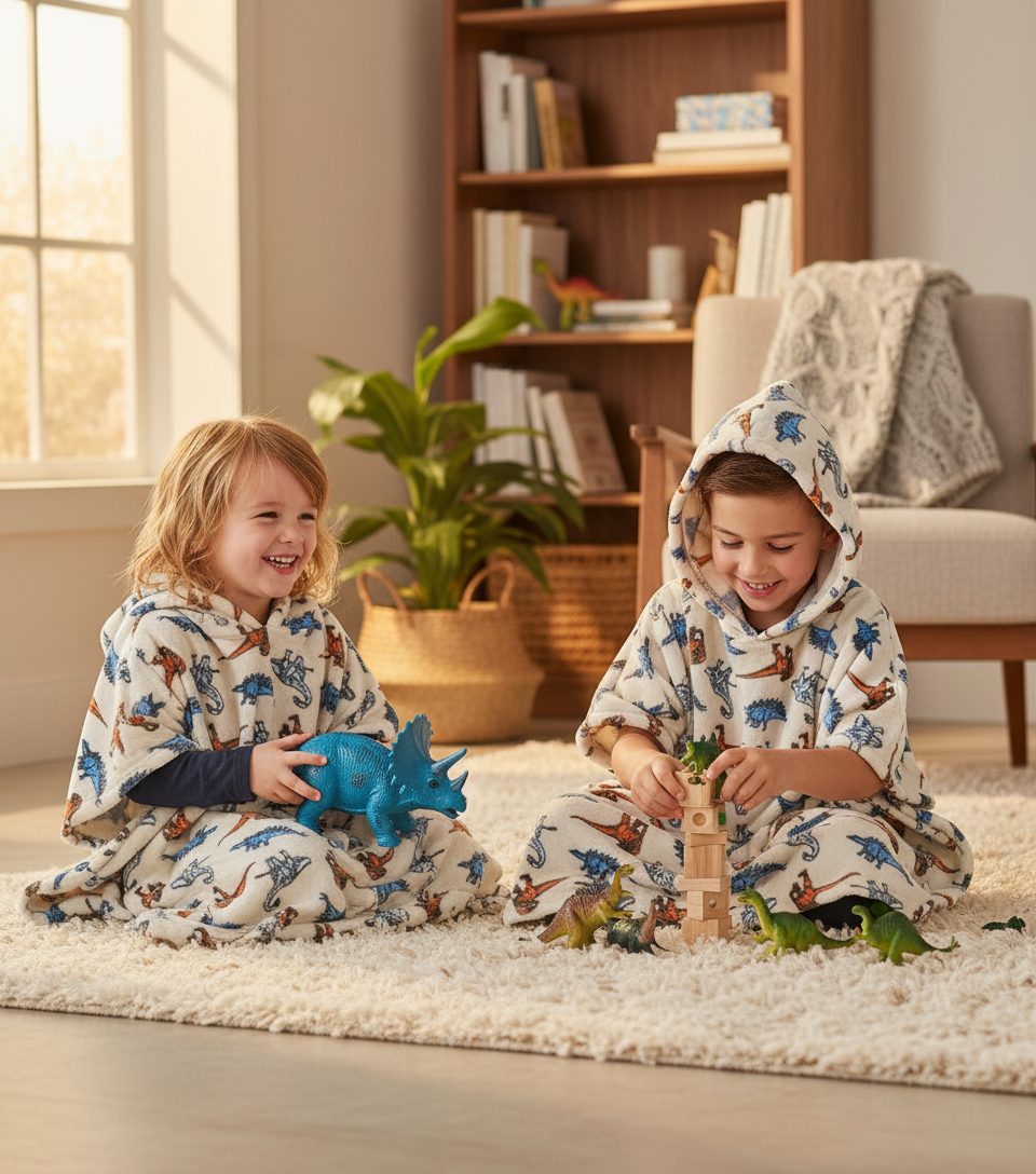 Children playing with dinosaur toys