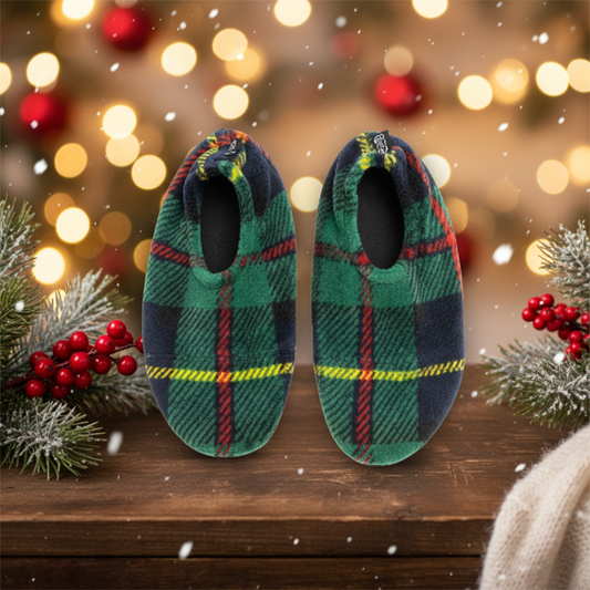 Christmas themed square product image of plaid slippers